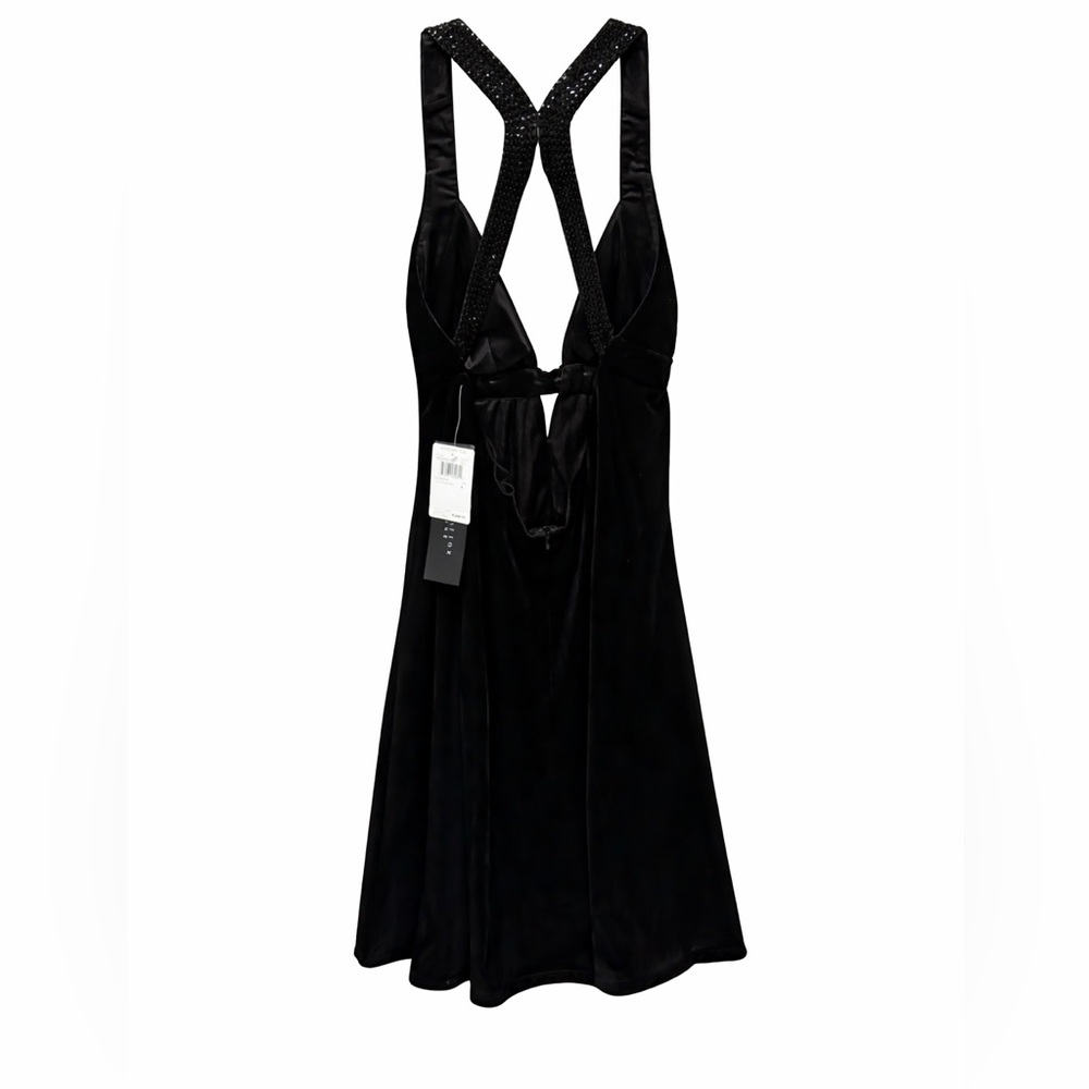 NWT AIDAN MATTOX Black Velvet Sequin Racerback Backless Cocktail Dress Cutout 6 - Picture 4 of 15